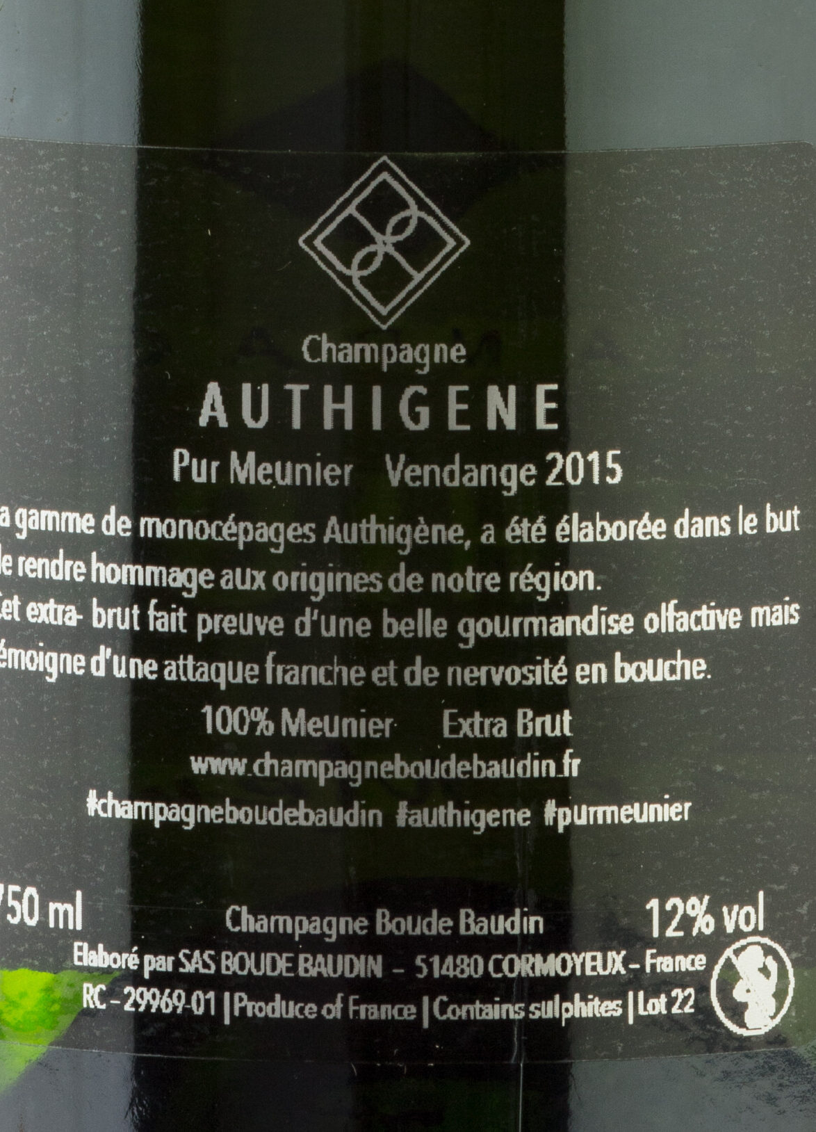 CHAMPAGNE Boude Baudin - AUTHIGENE PUR MEUNIER - Obrázek 4