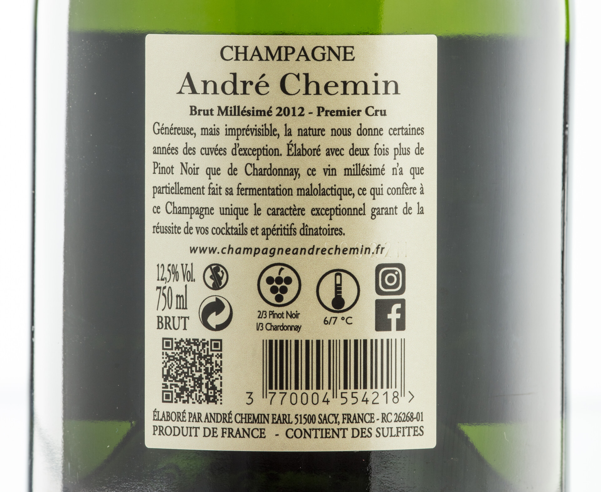 CHAMPAGNE André Chemin - MILLÉSIME 2012 - Obrázek 4